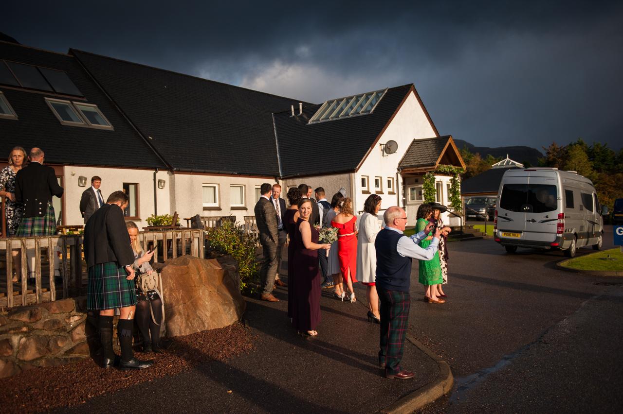 guests heading for wedding reception at Torridon