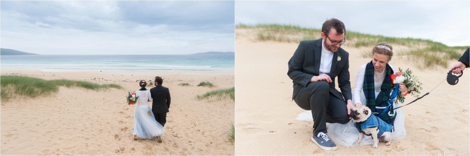 Elopement photography of a wedding on the Isle of Harris with a pet dog. 