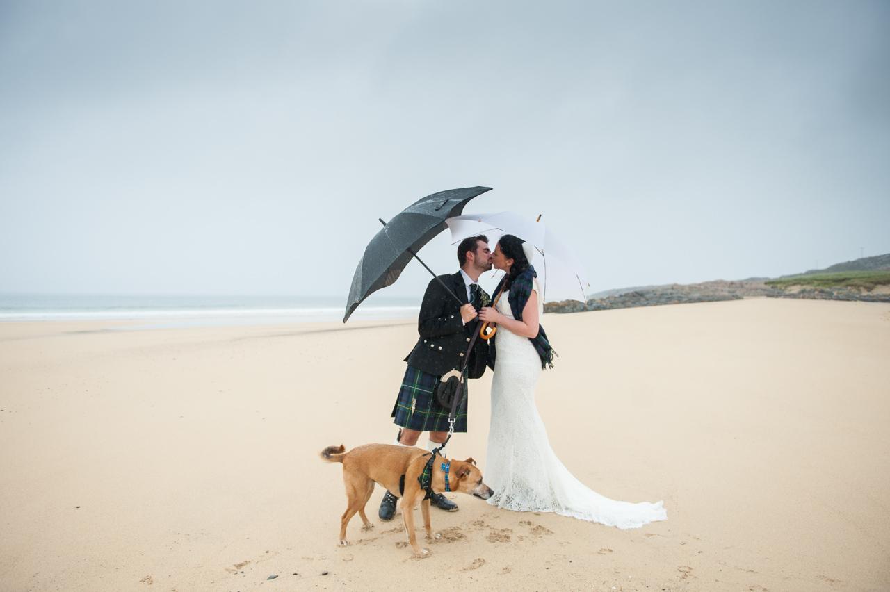 bride, groom and dog after isle of harris wedding ceremony photograph