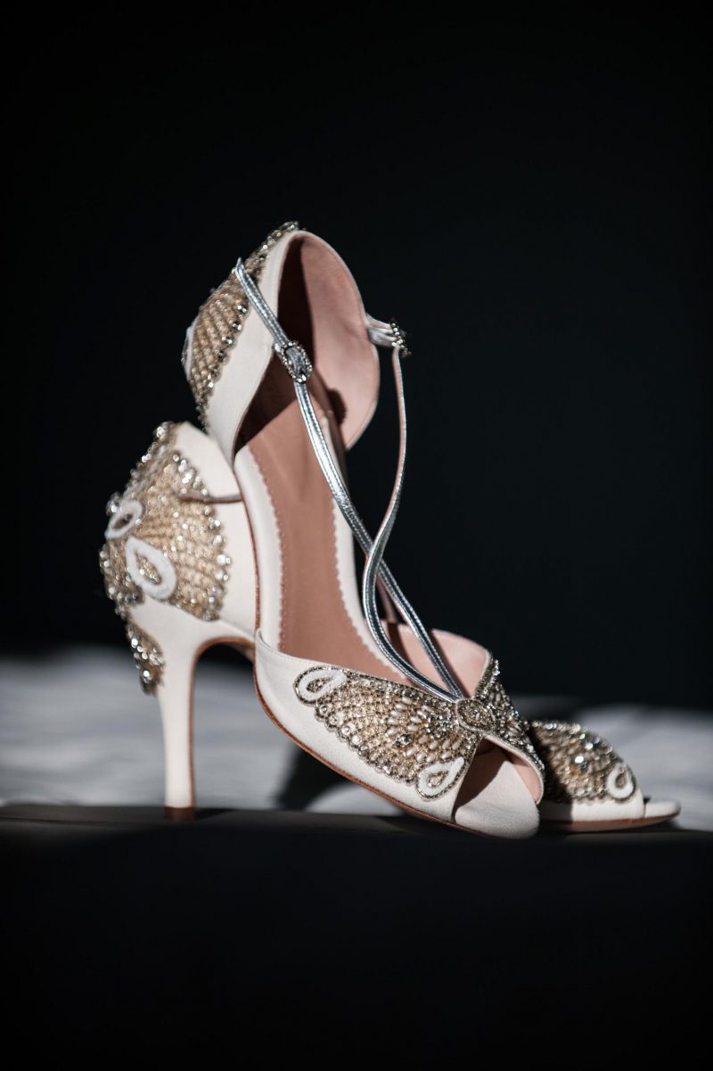 Bridal shoes for a wedding at Lews Castle in the Scottish Highlands.