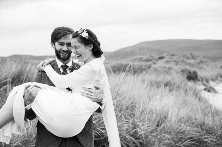 Black and white wedding photo of a wedding in the Scottish Highlands.