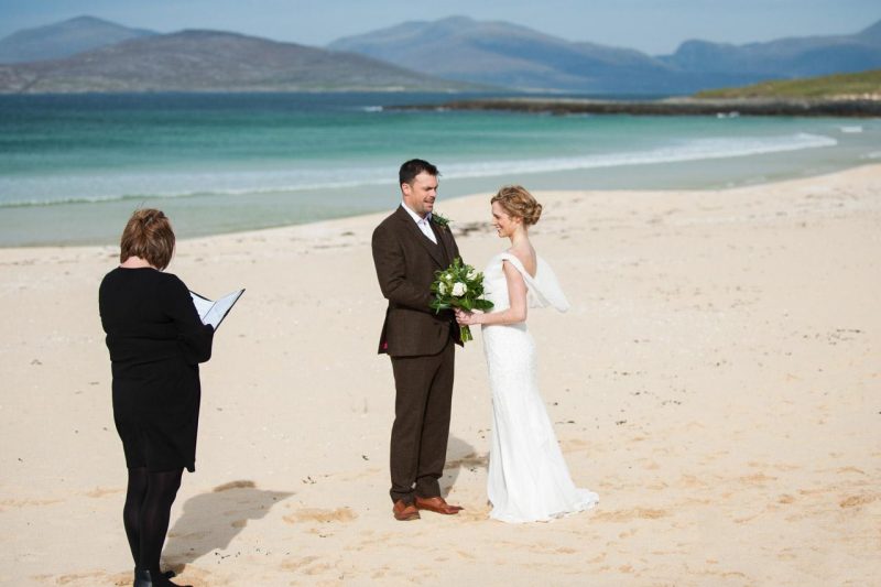 Get married on Scarista Beach on the Isle of Harris for a remote beach wedding in Scotland. Exchange wedding vows barefoot on the sand at any time of the day or night.