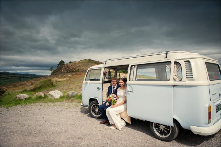 wedding couple in a camper van in scotland
