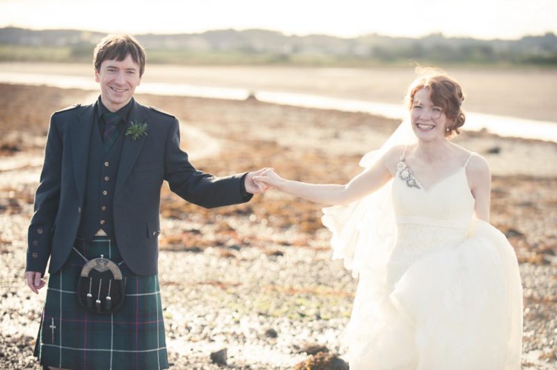 Scottish island wedding couple on the beach