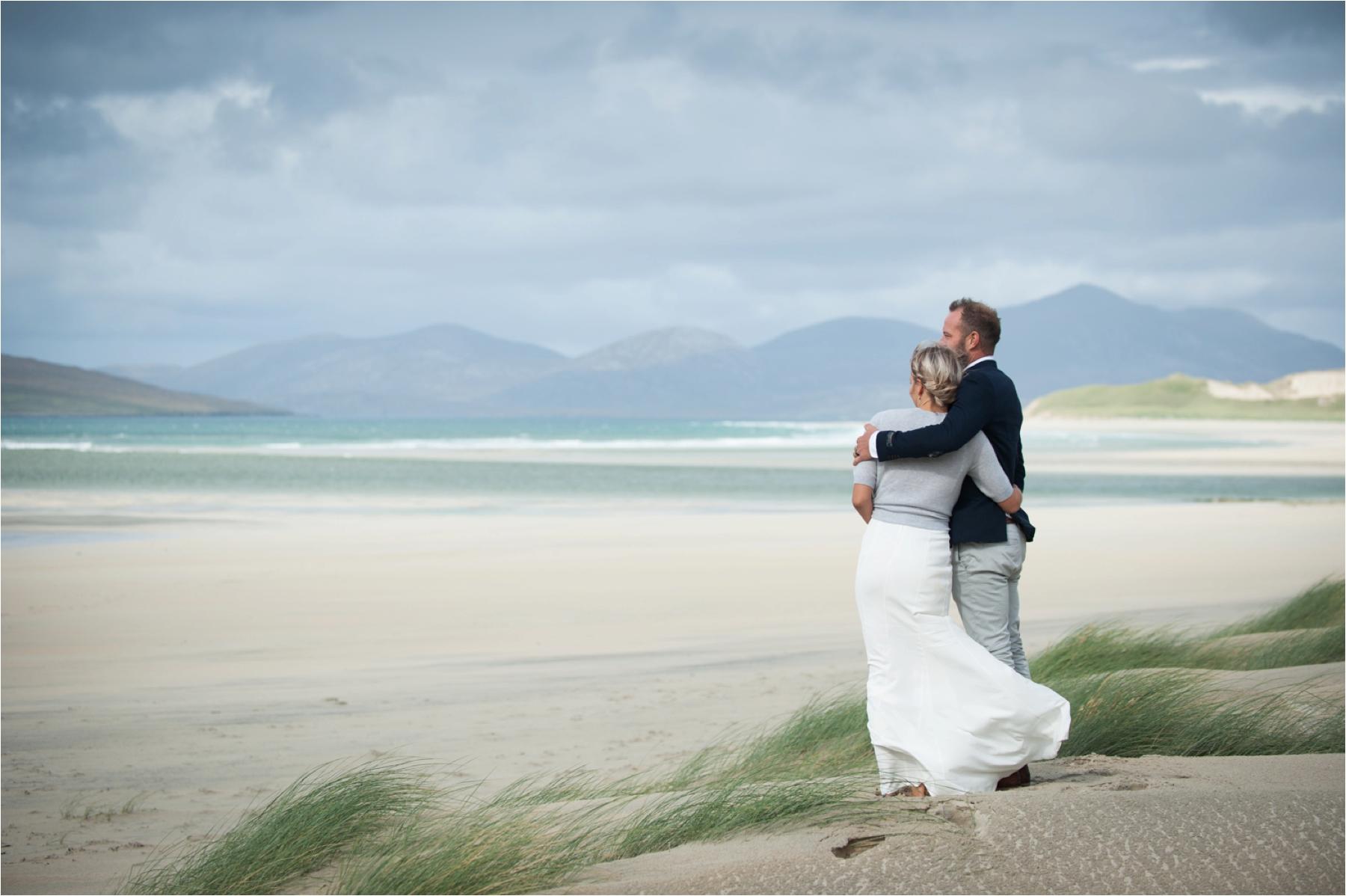 romantic couple shot at seilebost beach wedding outer Hebrides