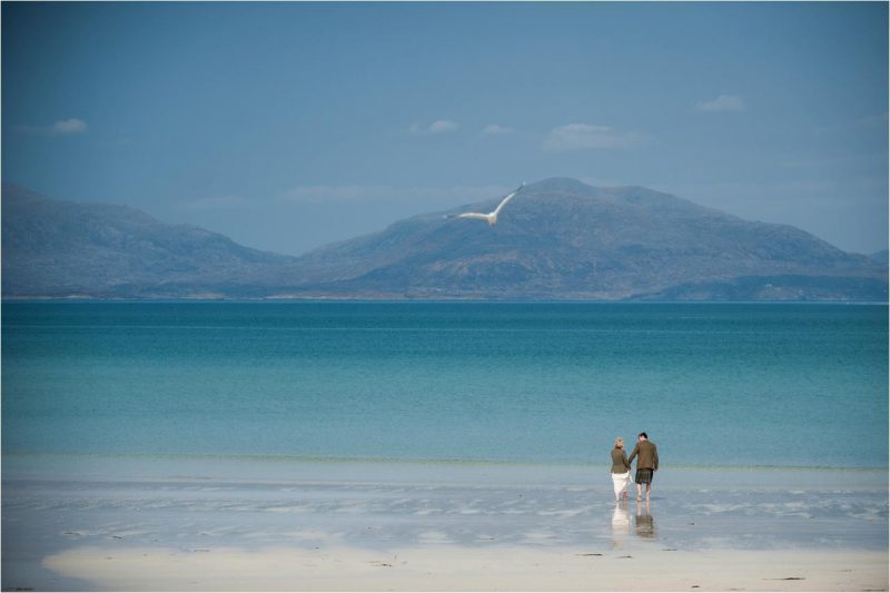 horgabost beach wedding couple in the sea