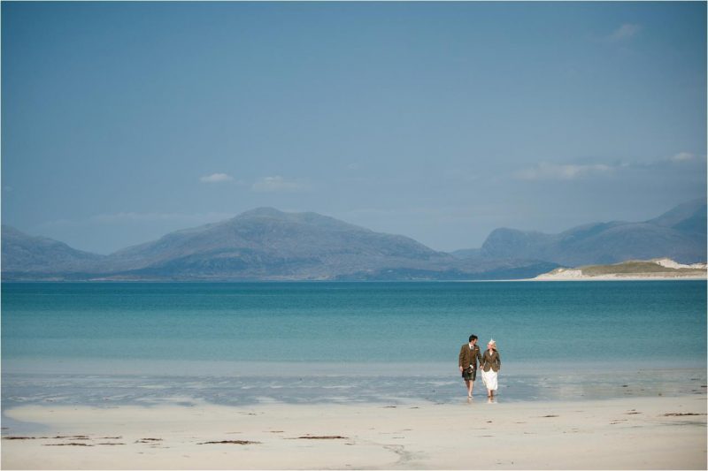 Isle of harris wedding photographer photographing couple on beach
